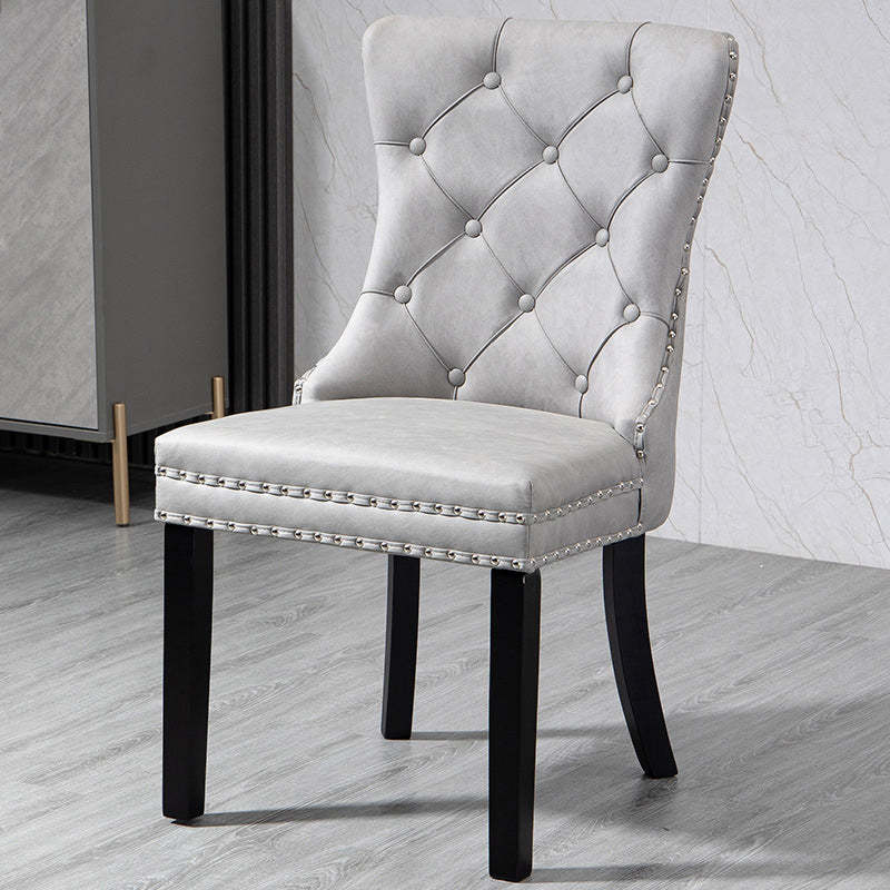 European Fabric Tufted-Back Square Dining Chair — White