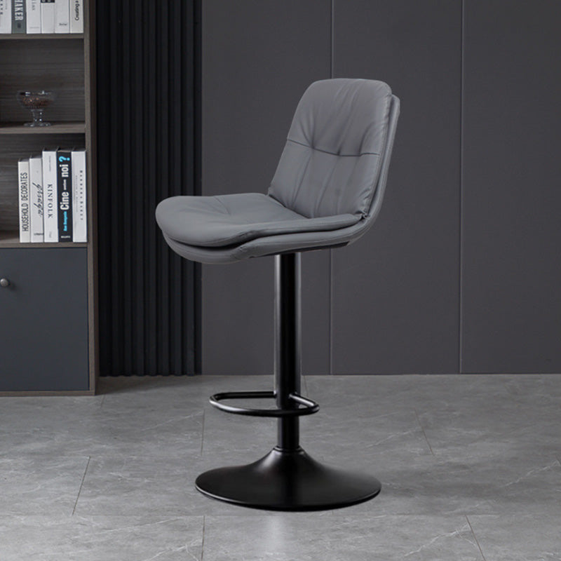Nordic Leather Metal Pedestal Bar Stool — Black / Black