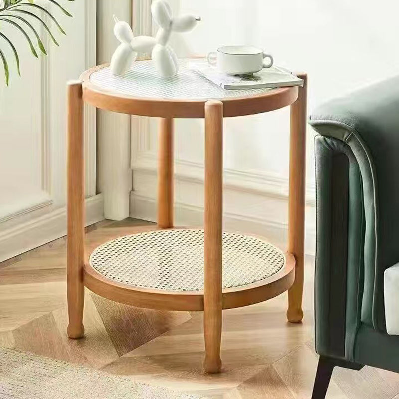 Minimalist Solid Wood Glass Rattan Coffee Table