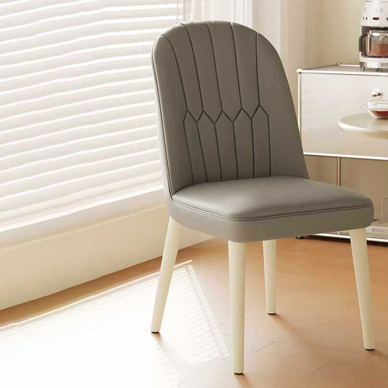 Modern Microfiber Leather Steel Dining Chair — Gray