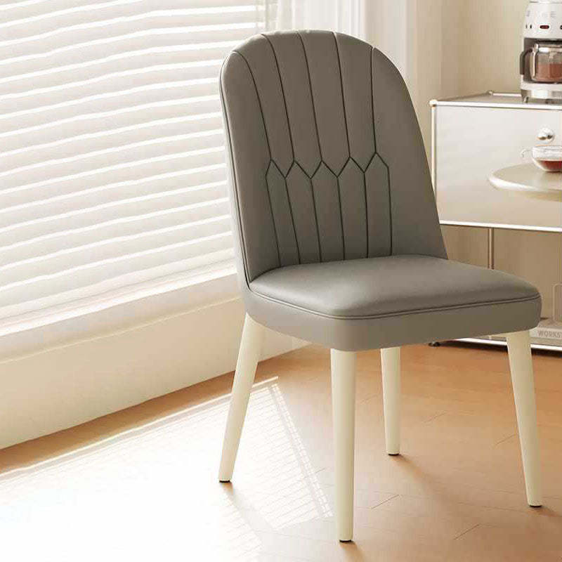 Modern Microfiber Leather Steel Dining Chair — Gray