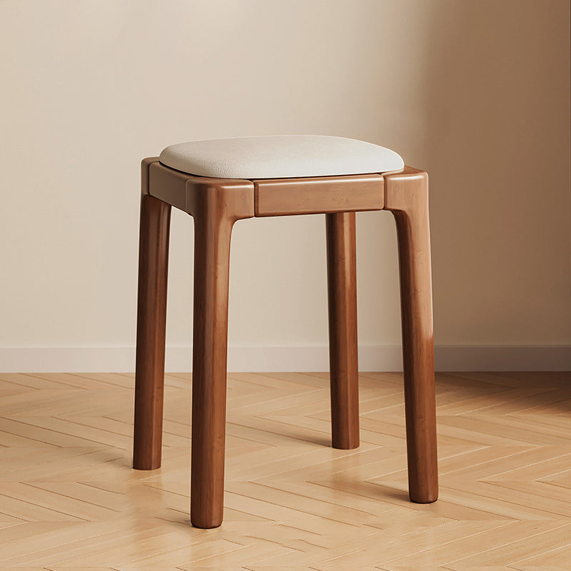 Modern Wood Leather Backless Vanity Stool