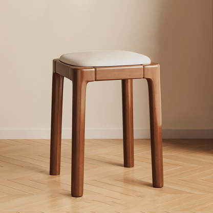Modern Wood Leather Backless Vanity Stool