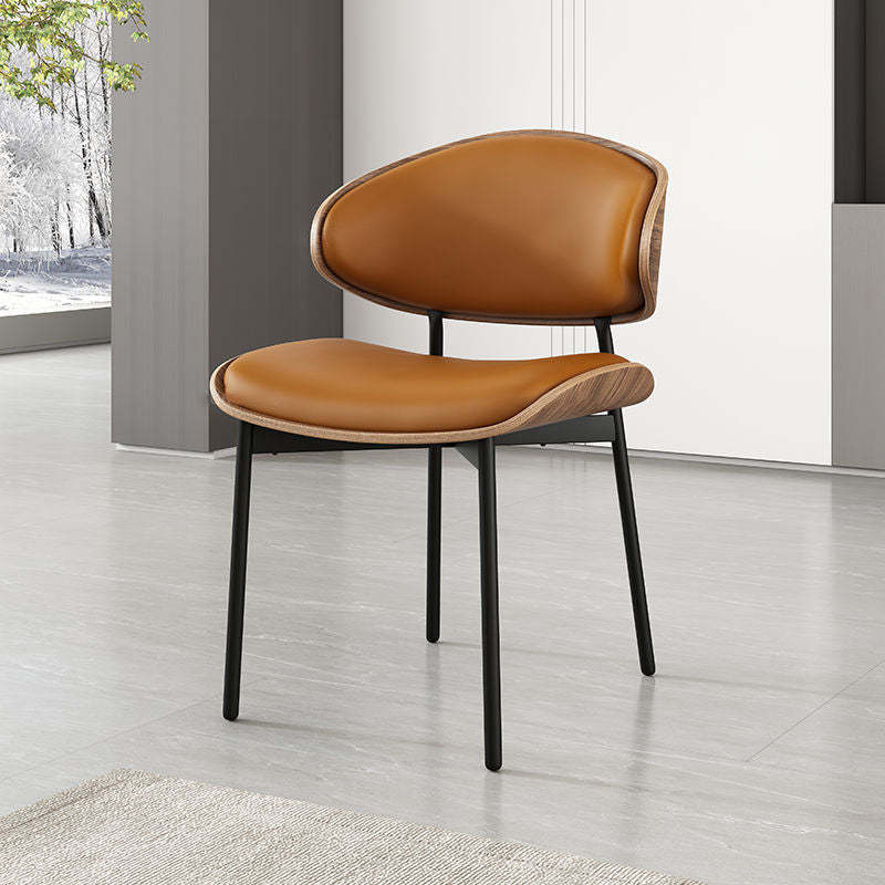 Nordic microfiber walnut dining chairs & benches — Walnut Wood Grain & Orange