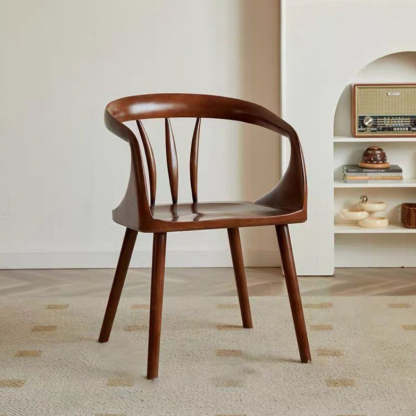 Scandinavian Round Back Solid Wood Dining Armchair