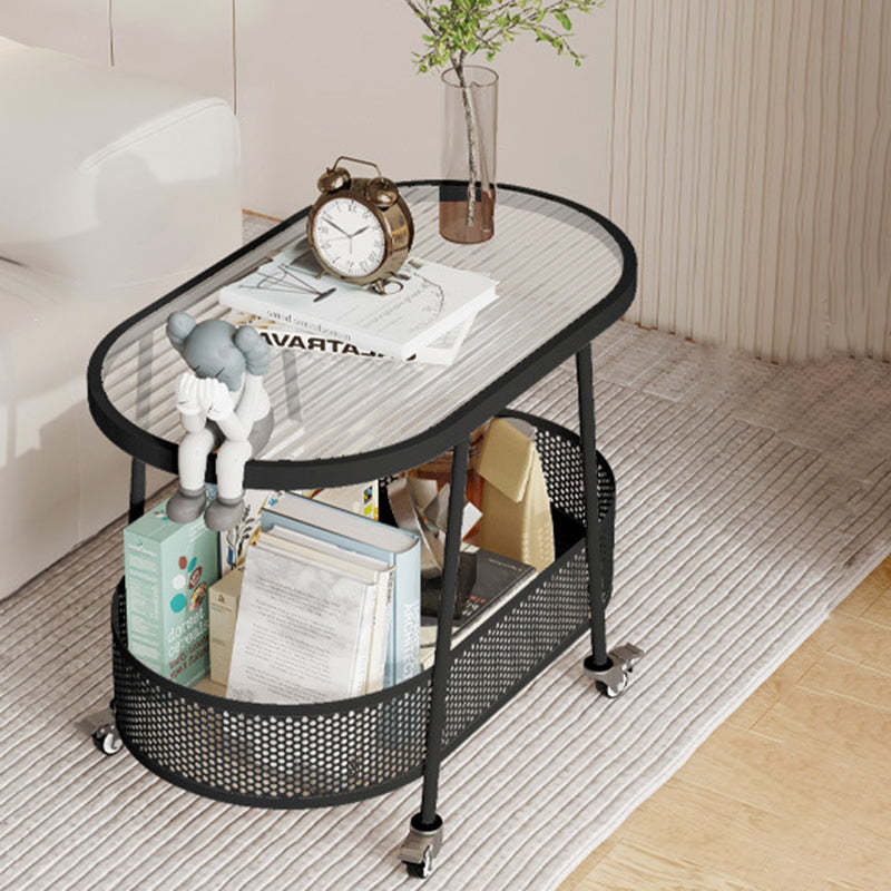 Minimalist Iron Glass 2-Tier End Table — Transparent / Black