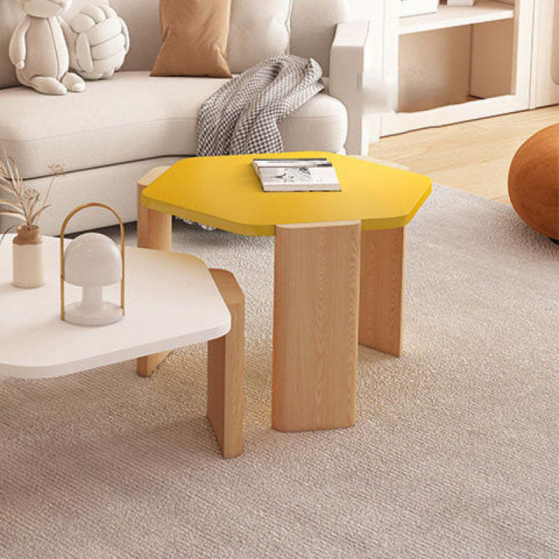 Contemporary Hexagonal Oak Plank End Table — Green