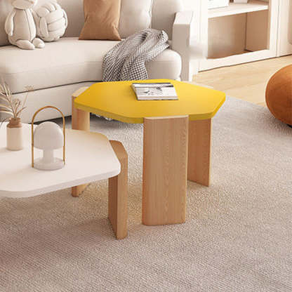 Contemporary Hexagonal Oak Plank End Table — Green