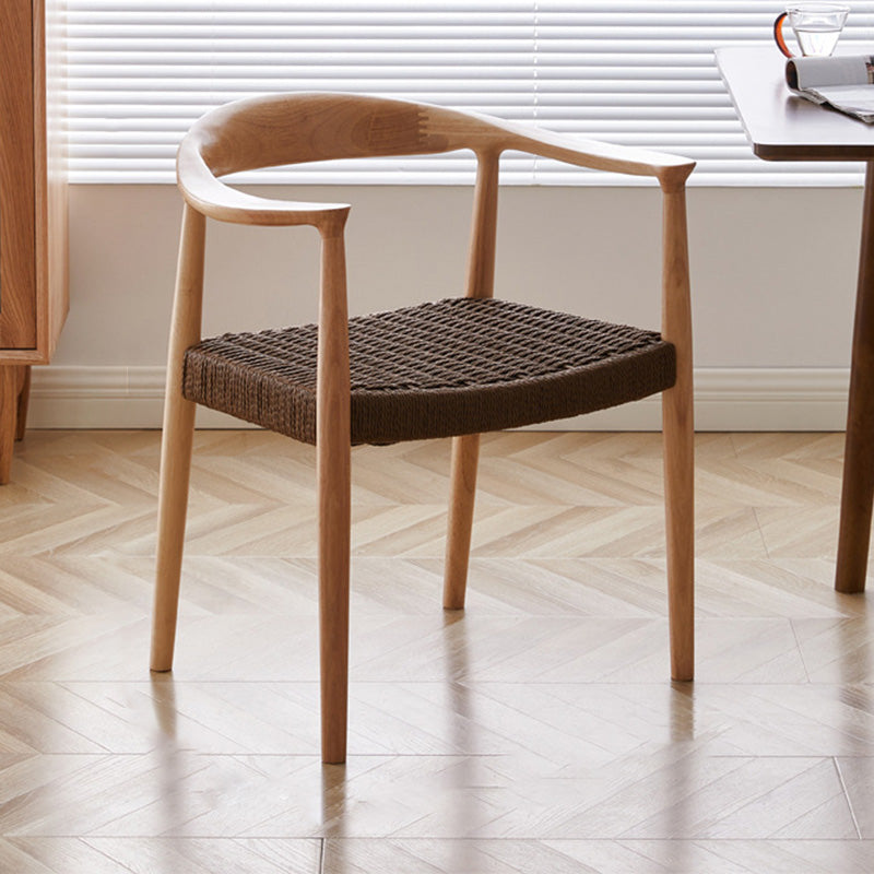 Vintage Braided Rope Wood Dining Chair — Log Color Frame + Brown Braided Rope Seat