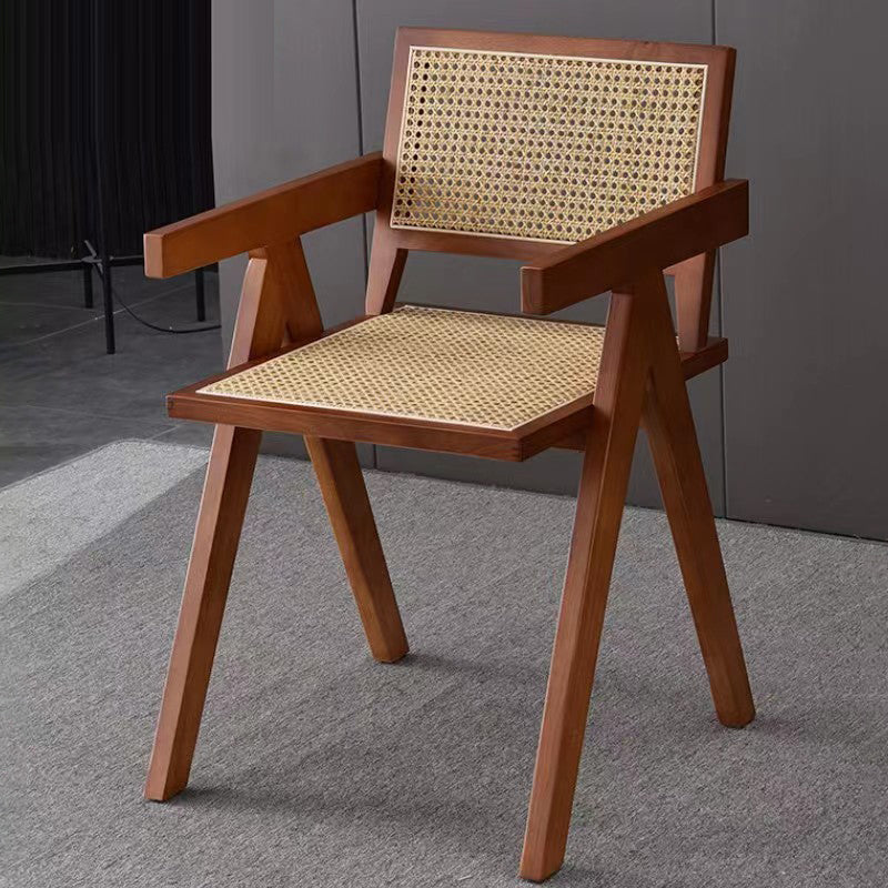 Scandinavian Wood Rattan Armchair — Walnut