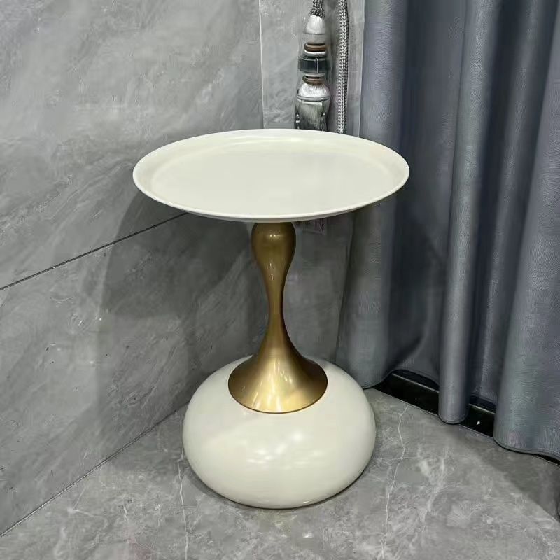 Contemporary Circle Tray Iron End Table — White Tray + Baked Paint Iron Base