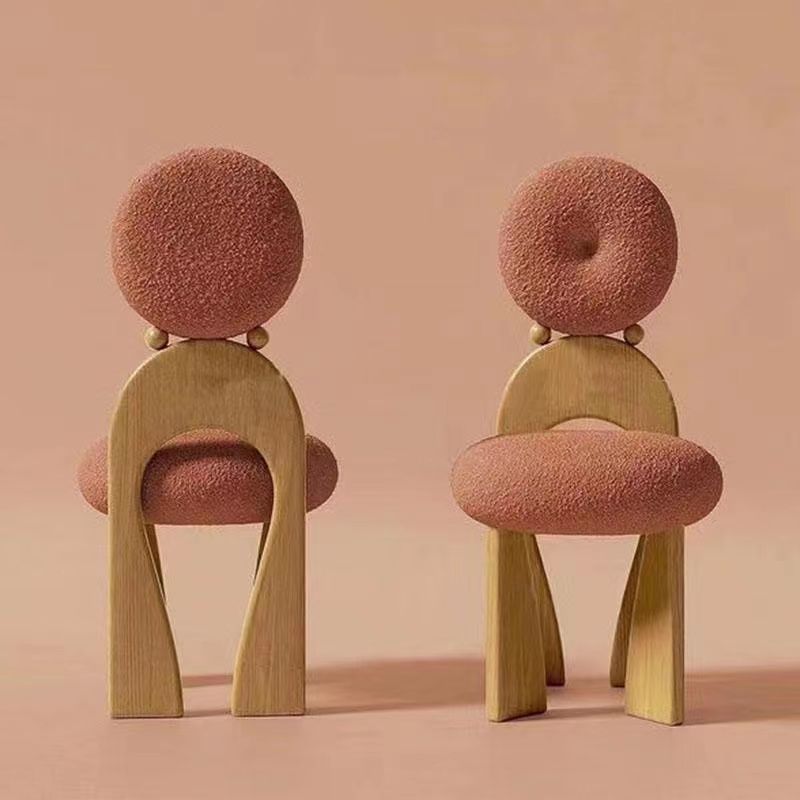 Velvet Arc Wood Vanity Stool — Pink Seat + Walnut Color Frame
