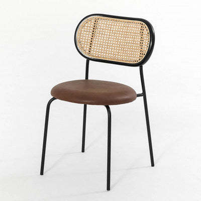 Nordic Leather Wood Rattan Armchair