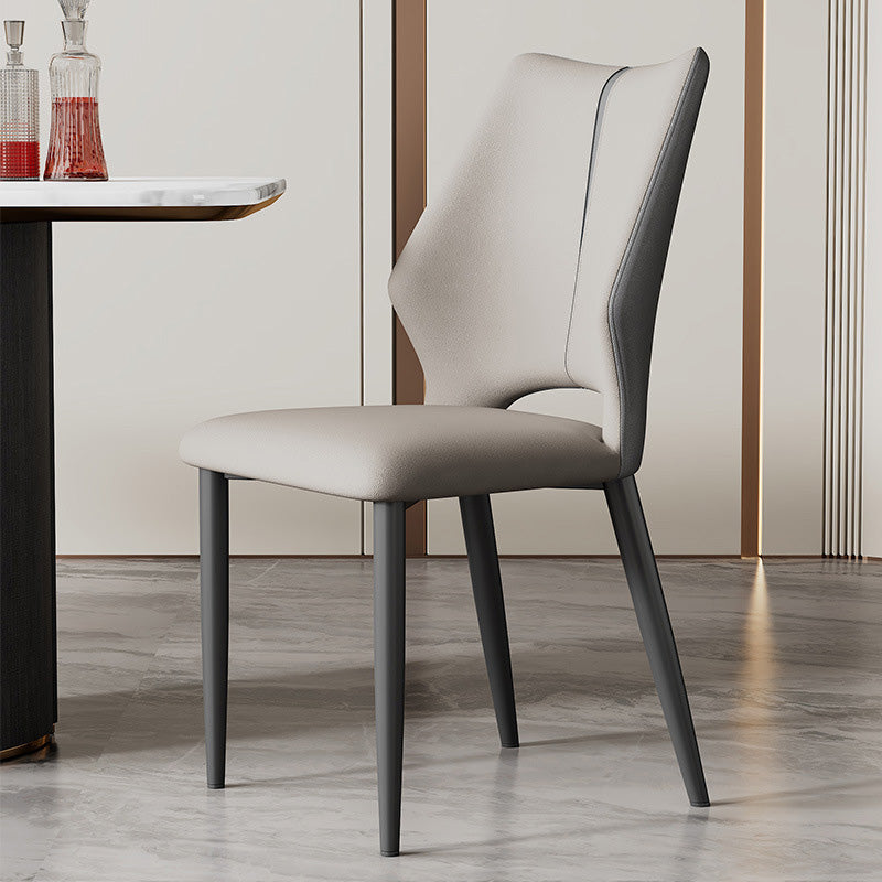 Contemporary Microfiber Leather Steel Dining Chair — Light Gray + Dark Gray
