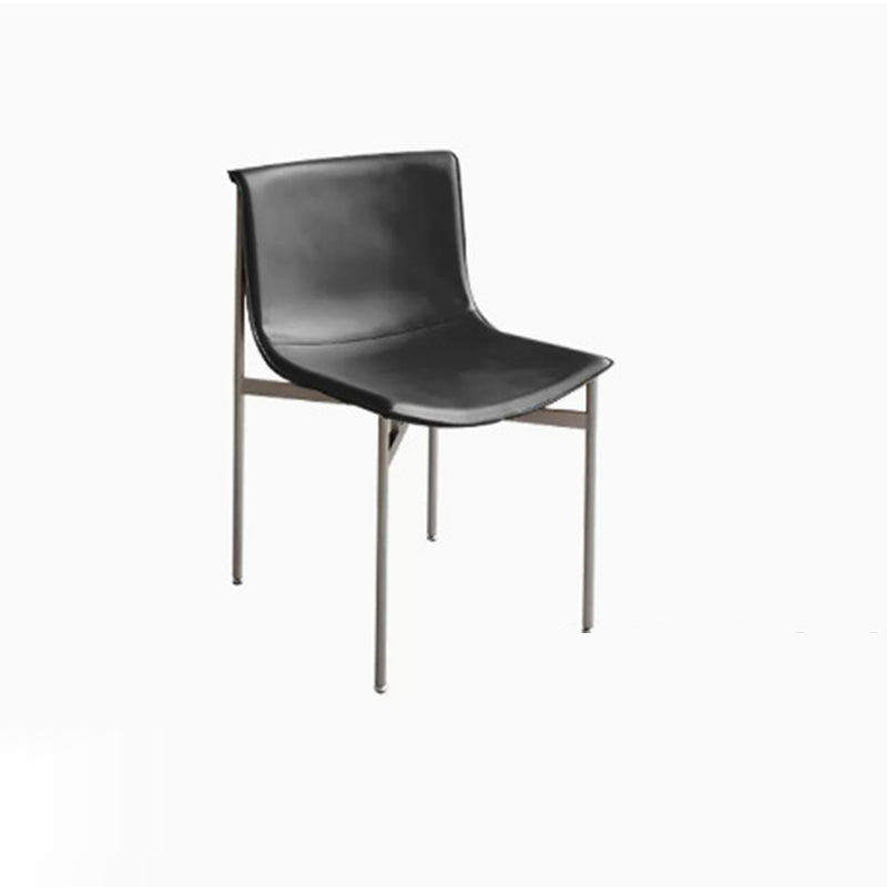 Minimalist Leather Stainless Steel Square Dining Chair