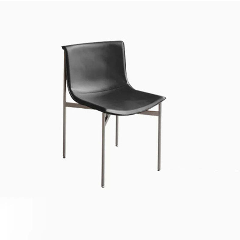 Minimalist Leather Stainless Steel Square Dining Chair