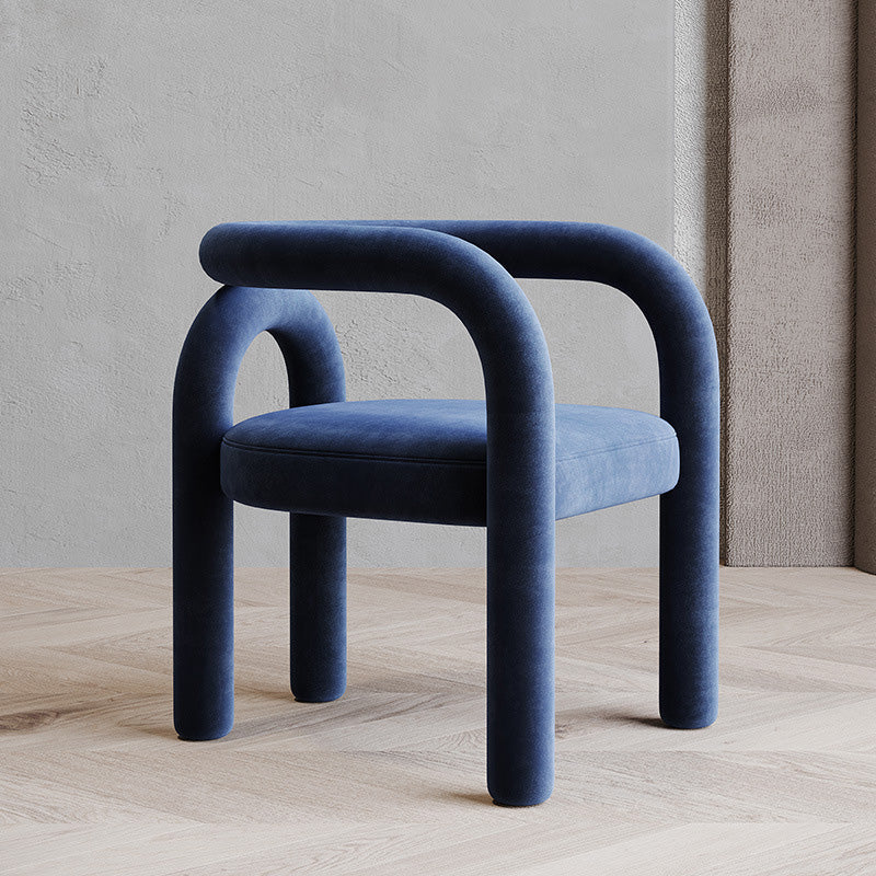 Scandinavian Curved Velvet Steel Armchair — Blue