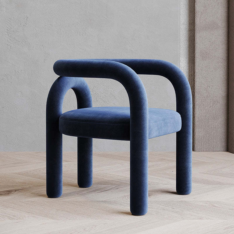Scandinavian Curved Velvet Steel Armchair — Blue