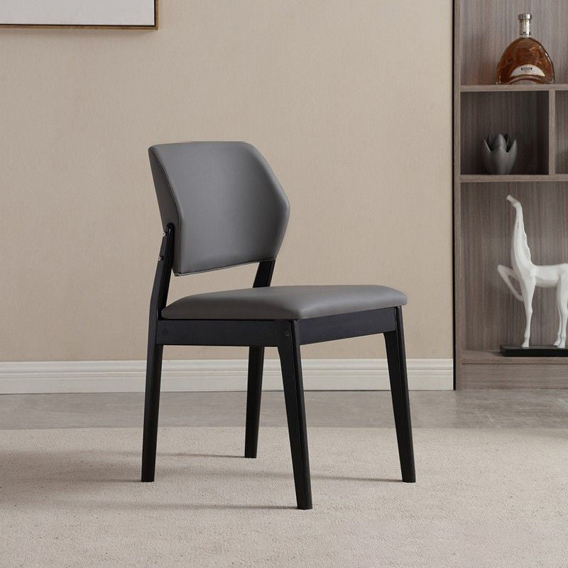 Nordic Faux Leather Open-Back Dining Chair — Black Wooden Frame + Light Gray Finish