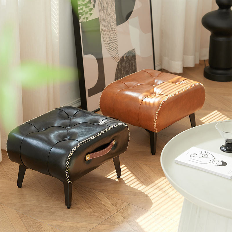 Modern Tufted Faux Leather Portable Footstool — Brown
