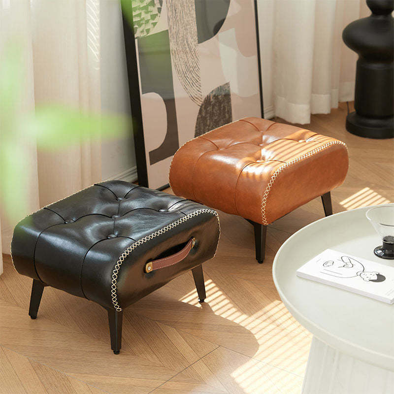 Modern Tufted Faux Leather Portable Footstool — Brown