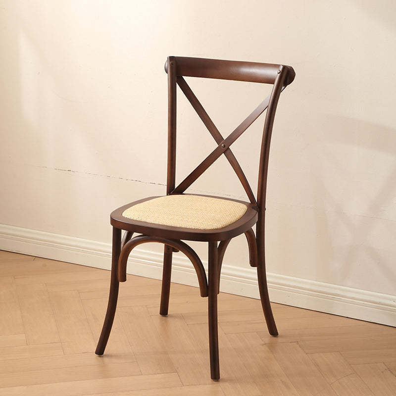 Rustic Woven Rattan Wood Dining Chair — Stackable / Wood Color / Rattan
