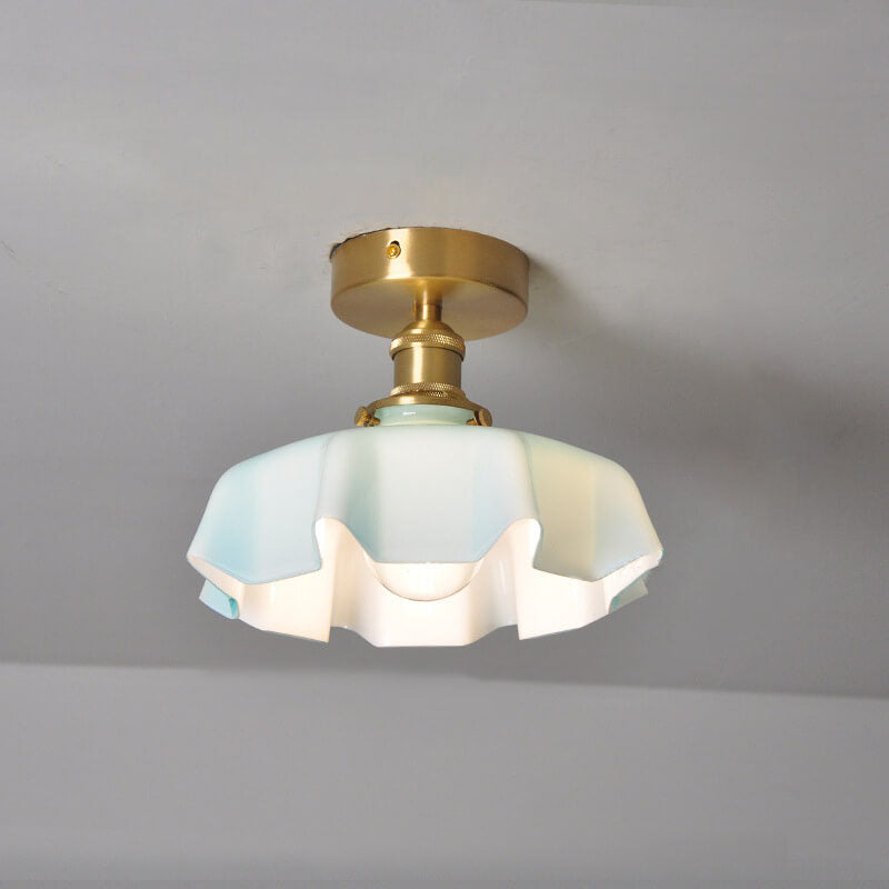 Japanese floral semi-flush semi-flush mount light in brass — Pink / 220V-240V (UK/AU