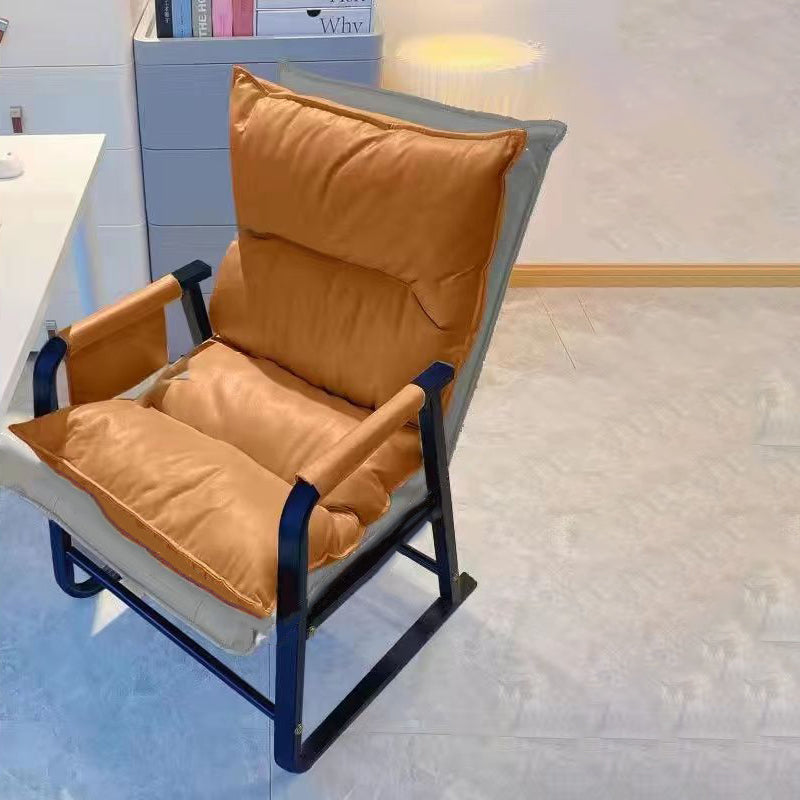 Minimalist Rectangular Leather Steel Armchair — Orange