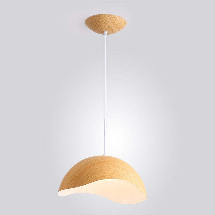 Scandinavian Wood Grain Iron Dome Wave LED Pendant Light