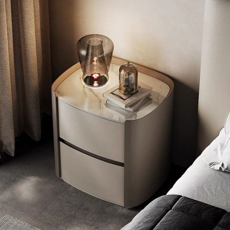 Modern Elliptical Microfiber Leather Wood Nightstand