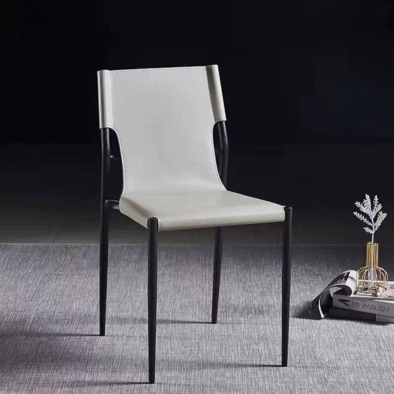 Nordic Leather Steel Stackable Dining Chair — Khaki