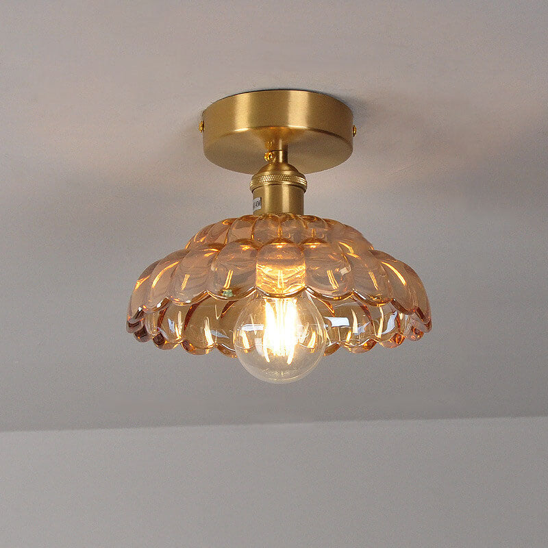 Vintage Brass Glass Dome Ceiling Light