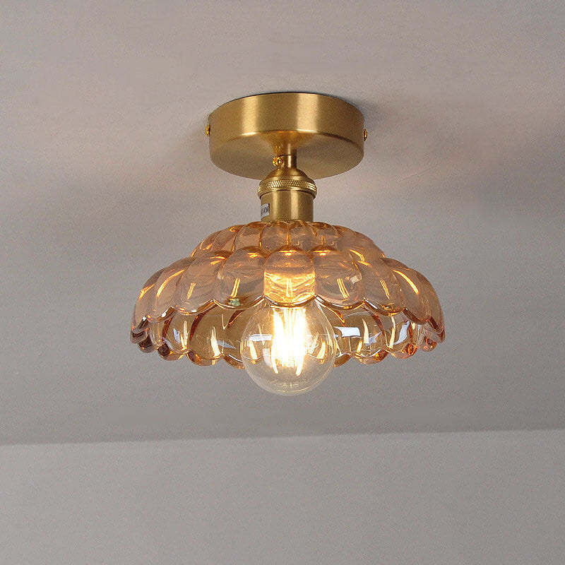 Vintage Brass Glass Dome Ceiling Light