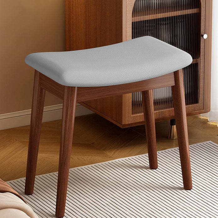 Vintage PU Leather Wood Square Footstool — Light Gray Seat