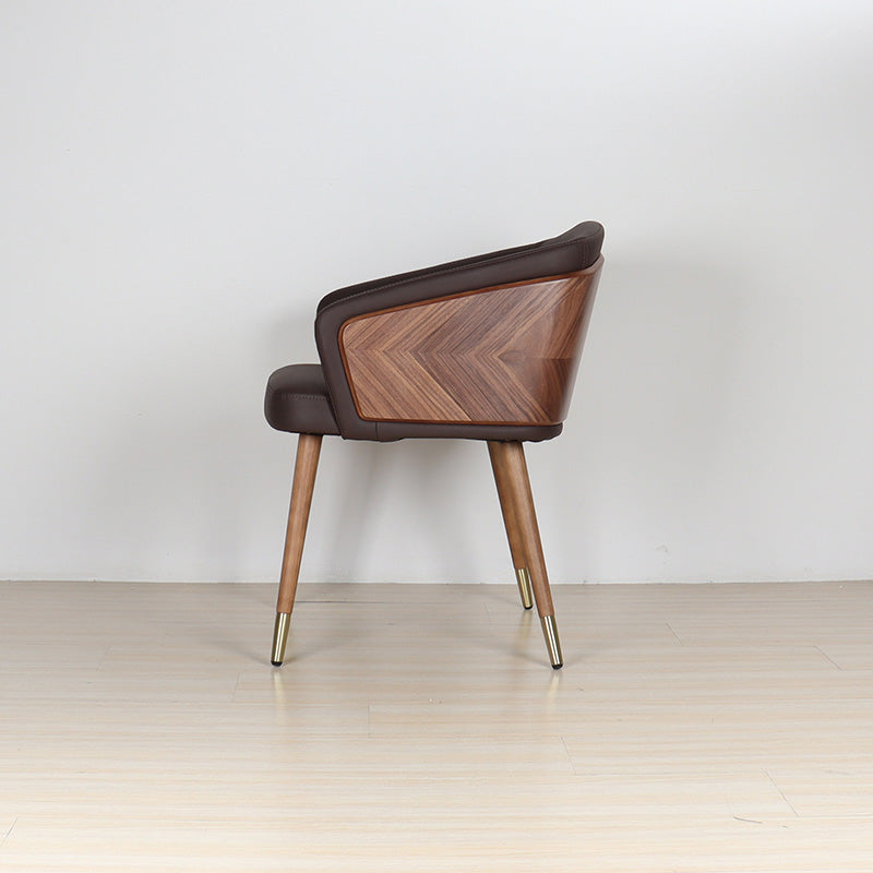 Curved PU Leather Wood Dining Chair — Dark Orange+White - Fabric