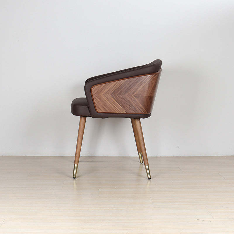 Curved PU Leather Wood Dining Chair — Dark Orange+White - Fabric