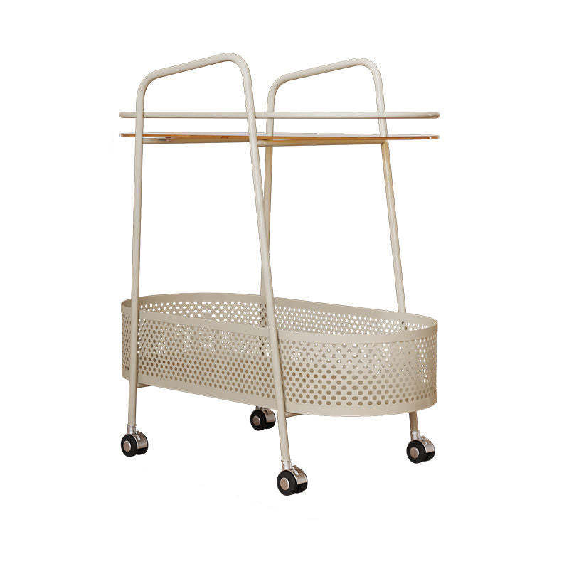 Beige iron elliptical 2-tier end & side tables - minimalist
