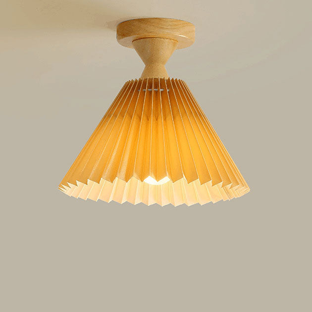 Japanese Log Pleated Umbrella Cone Ceiling Light