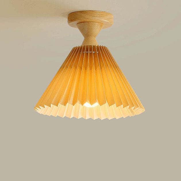 Japanese Log Pleated Umbrella Cone Ceiling Light