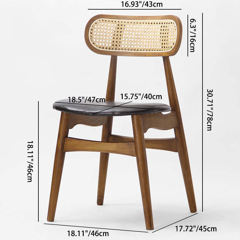 Japanese Faux Leather Wood Splayed-Leg Dining Chair — Log Color Frame + White Velvet Seat