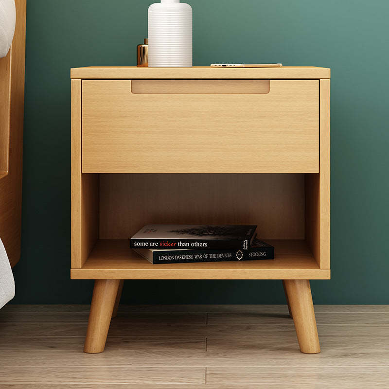 Nordic Wood 1/2-Drawer Nightstand — 1 / Wood Color