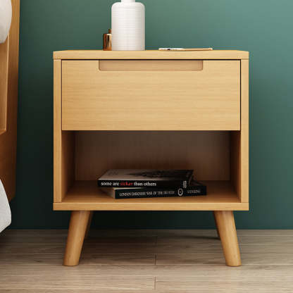 Nordic Wood 1/2-Drawer Nightstand — 1 / Wood Color