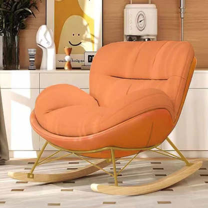 Nordic Houndstooth Velvet Rocking Chair — Orange Base + Orange Fabric Cushion
