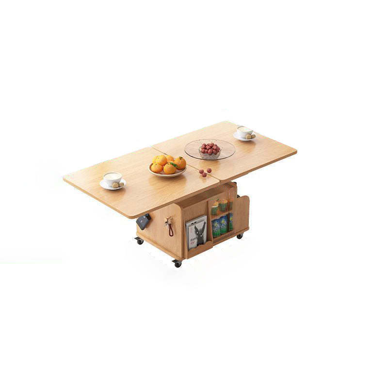 Retro Wood Foldable Coffee Table On Casters Storage