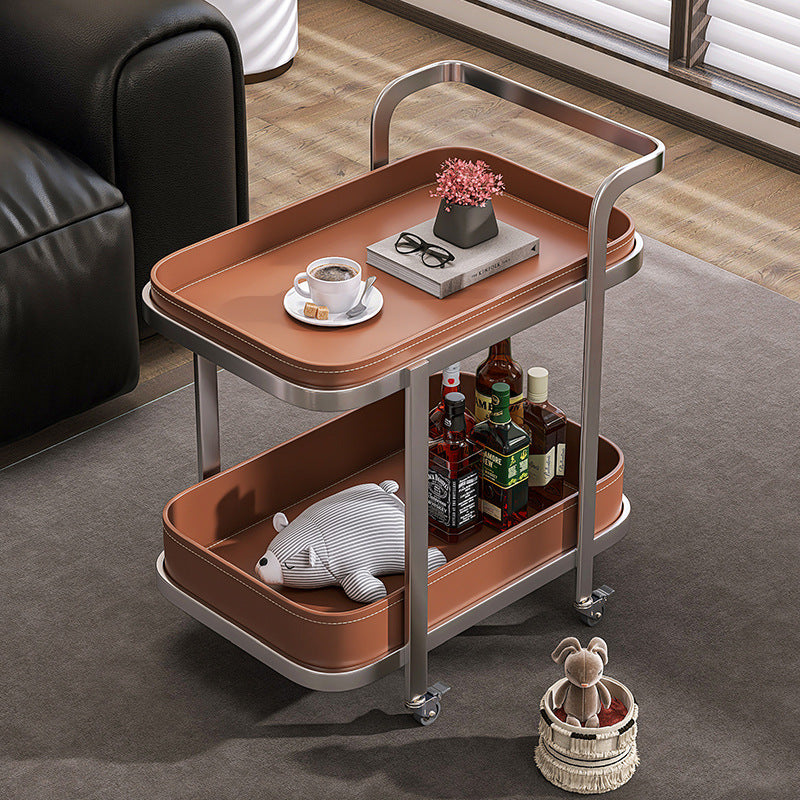 Luxury Rectangular Leather Steel Coffee Table — Brown