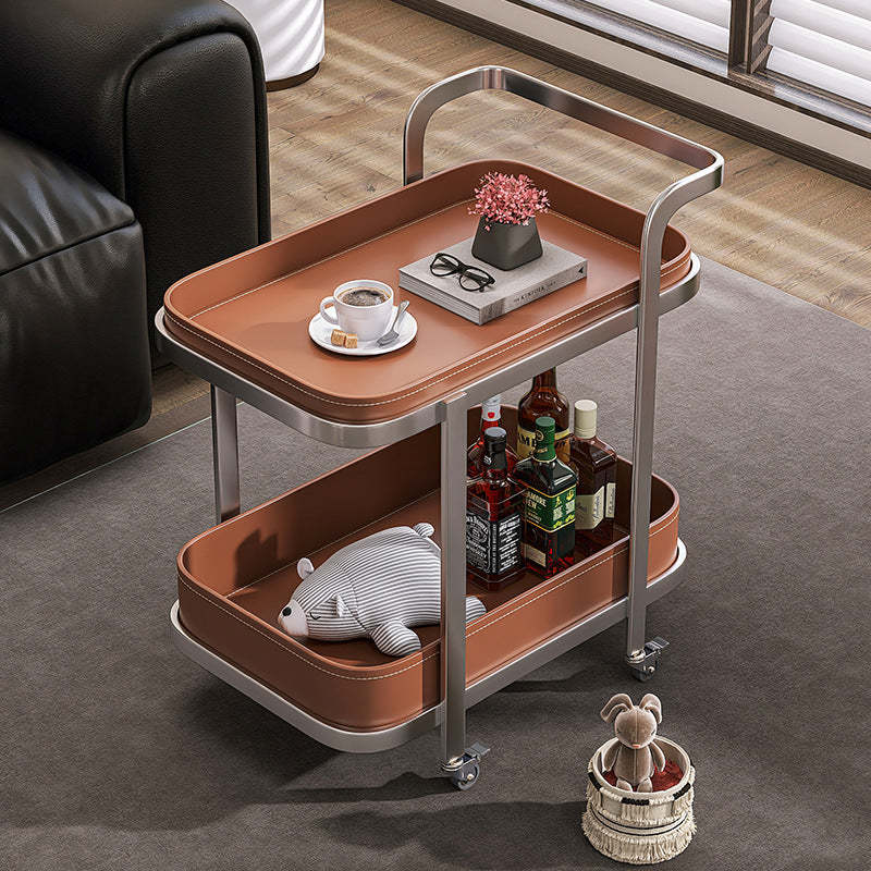 Luxury Rectangular Leather Steel Coffee Table — Brown