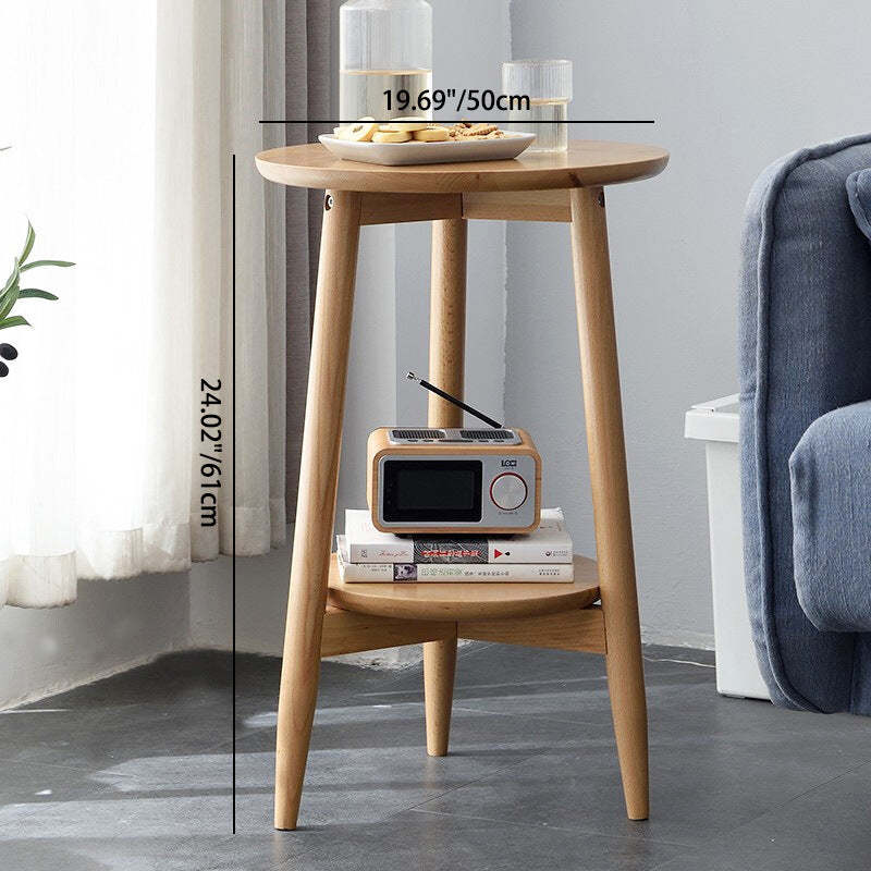 Scandinavian Round Wood 1-Shelf Side Table