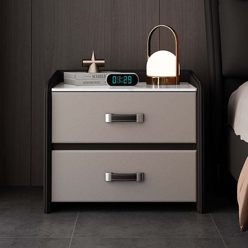 Modern Saddle Leather Wood 2-Drawer Nightstand — Black