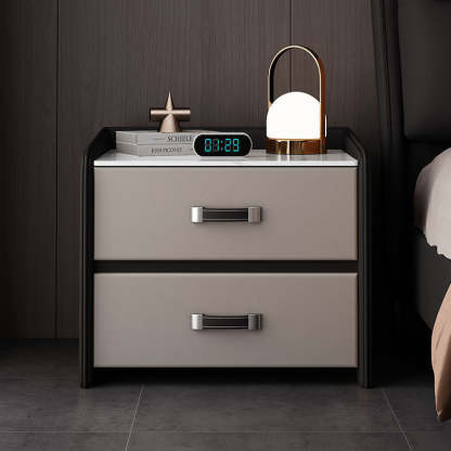 Modern Saddle Leather Wood 2-Drawer Nightstand — Black