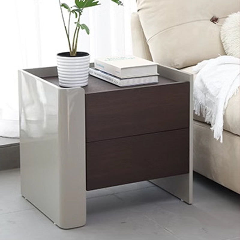 Contemporary Engineered Wood Wood Grain 2-Drawer Side Table — Left